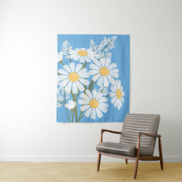 Tapete De Parede Buquê de Flores Brancas na Margarida Azul