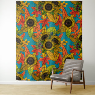 Tapete De Parede Buquê de outono em azul