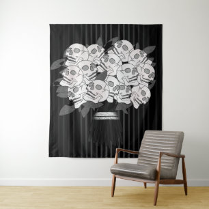 Tapete De Parede Buquê de Rosas Caveira Preto e Branco