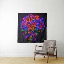 Buquê Floral Arco-Íris Neon Vibrante na Parede