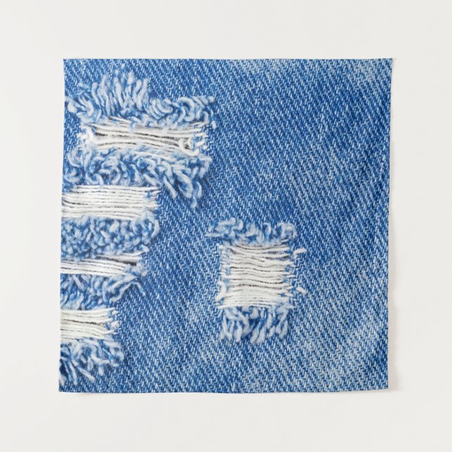 Tapete De Parede Buraco, jeans de denim, textura rasgada (Frente)