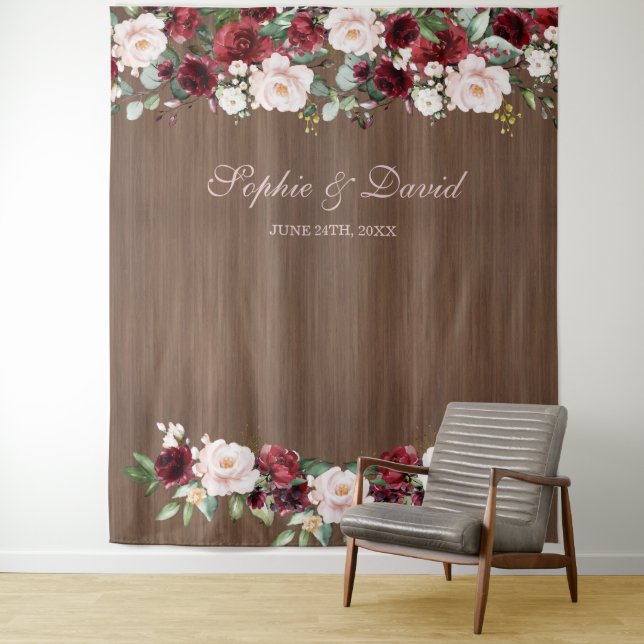 Tapete De Parede Burgundy Blush Wood Foto Booth Backdrop (In Situ)