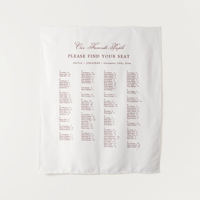 Tapete De Parede Burgundy Wedding Seating Chart Alphabetical Fabric (Frente)