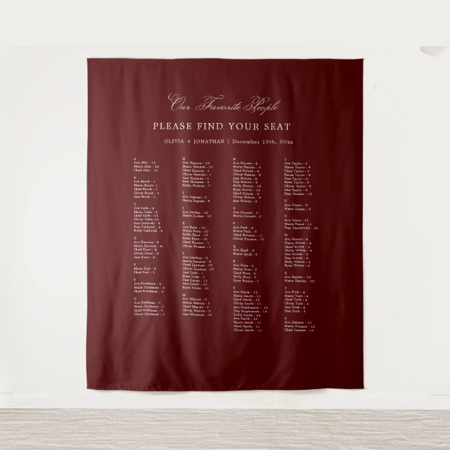 Tapete De Parede Burgundy Wedding Seating Chart Alphabetical Fabric (Frente)