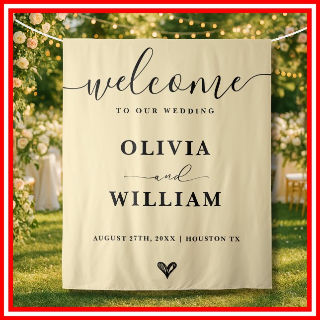 Tapete De Parede Butter Yellow Wedding Welcome Sign Backdrop (Criador carregado)