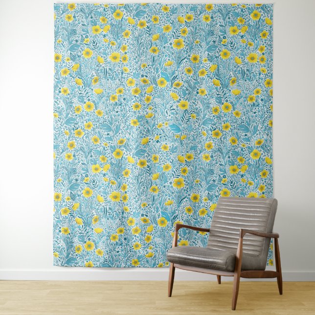 Tapete De Parede Buttercups, amarelo, azul e branco (In Situ)