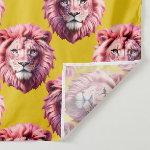 Tapete De Parede Cabeça de Leão Rosa Padrão de Animal Design Amarel