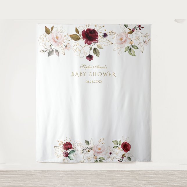 Tapete De Parede Cabine de Foto Casamento Flores Douradas Blush Bur (Frente)