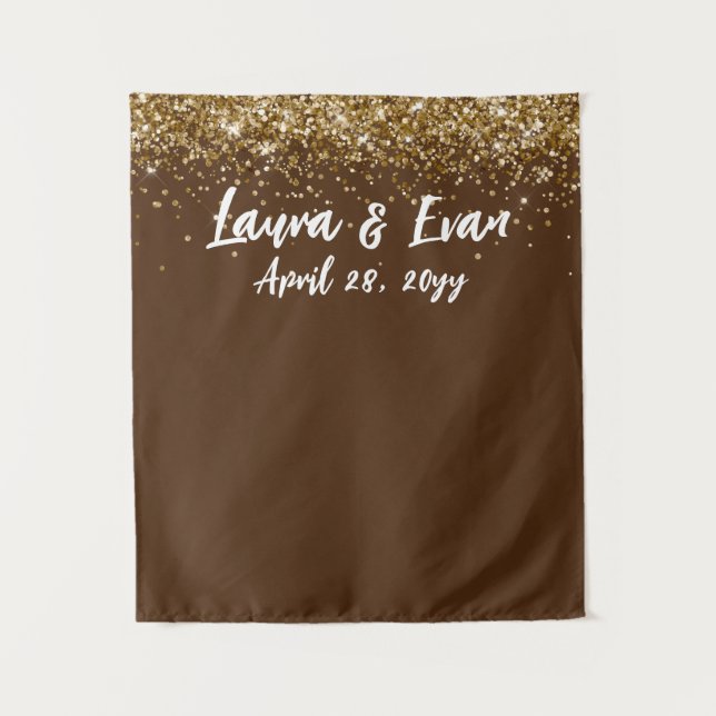 Tapete De Parede Cabine de Foto Casamento Marrom Dourado e Branco (Frente)