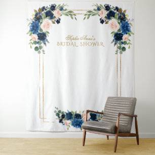 Tapete De Parede Cabine de Foto Tamanho Blush Azul Floral Dourado C