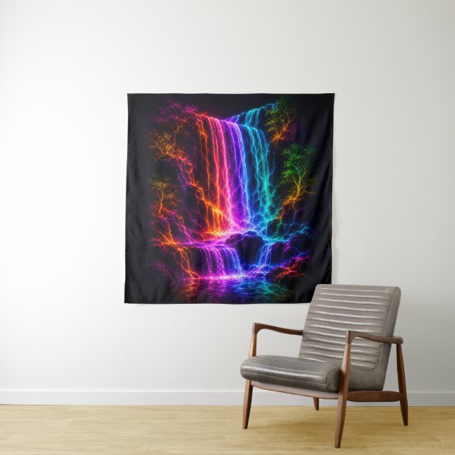 Tapete De Parede Cachoeira do Espectro Elétrico com Árvores Luminos (In Situ)