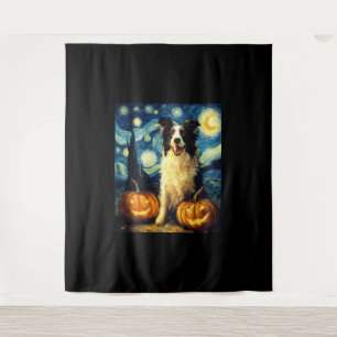 Tapete De Parede Cachorro Border Collie Fofo Abóbora de Halloween P