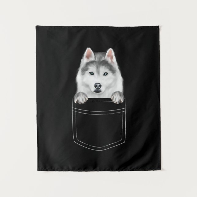 Tapete De Parede Cachorro Siberiano Husky Em Bolso |Presente Engraç (Frente)