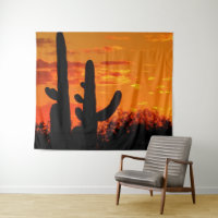 Cactos De Saguaro arizona Com Sol Laranja Brilhant
