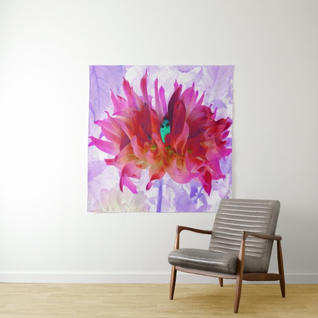Tapete De Parede Cactus Dahlia Vermelho e Rosa Quente (In Situ)