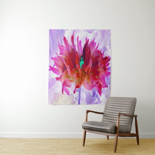 Tapete De Parede Cactus Dahlia Vermelho e Rosa Quente (In Situ)