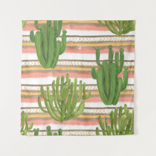Tapete De Parede Cactus watercolor, fundo de banda, parte sem costu