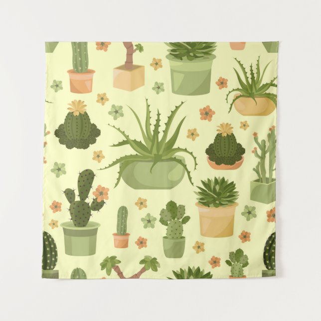 Tapete De Parede Cactuses and succulents seamless pattern. Housepla (Frente)