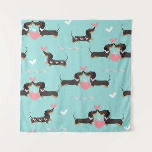 Tapete De Parede Cães-dachshund apaixonados e corações, padrão perf