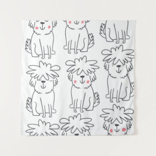 Tapete De Parede Cães pelados à mão: padrão vintage.