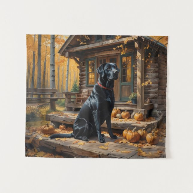 Tapete De Parede Café preto Labrador Retriever Log Cabine (Frente (Horizontal))