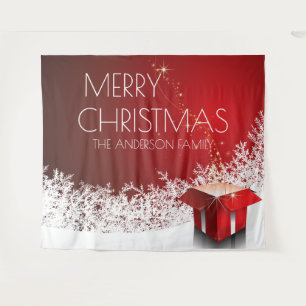 Tapete De Parede Caixa de Natal surpresa flocos de neve vermelhos b