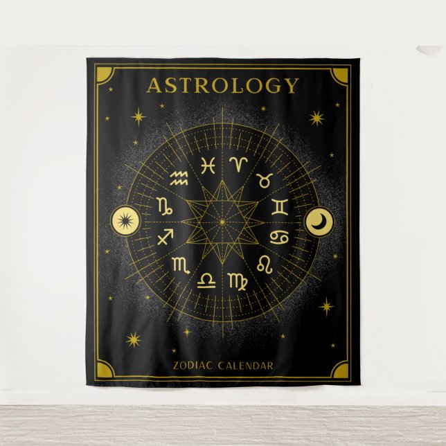 Tapete De Parede Calendário Astrologico Zodíaco - Preto (Frente)