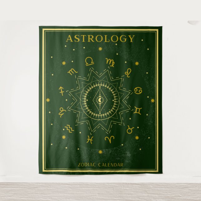 Tapete De Parede Calendário Astrologico Zodíaco - Verde (Frente)