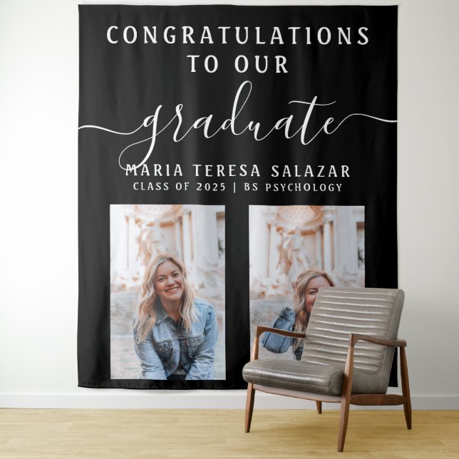 Tapete De Parede Caligrafia Script Preto e Branco 2 Foto Graduação (In Situ)