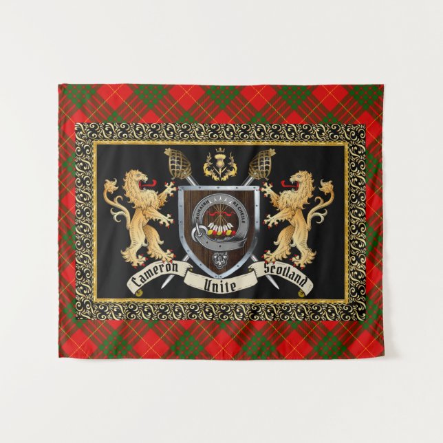 Tapete De Parede Cameron Clan Crachá & Motto com Leões (Frente (Horizontal))