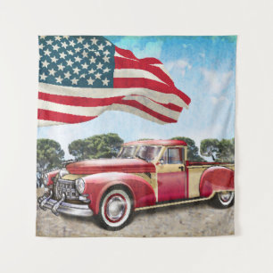 Tapete De Parede Caminhão de coleta vermelho: Vintage na bandeira a