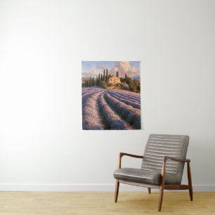 Tapete De Parede Campos de Lavanda da Provença e Vila Rural