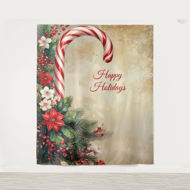 Tapete De Parede Candy Cane Holiday Backdrop (Frente)