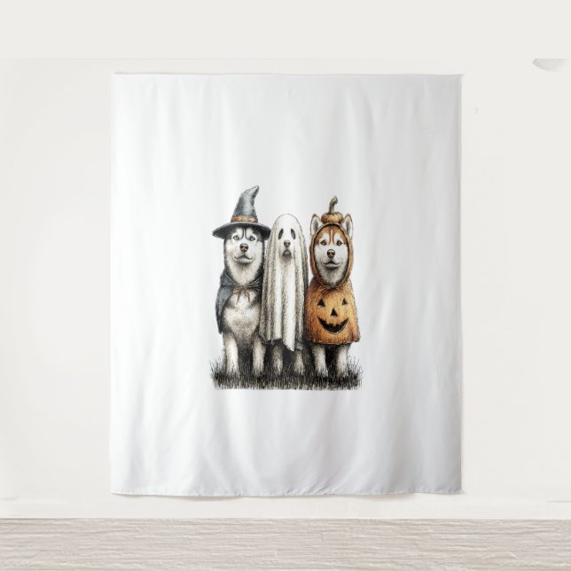 Tapete De Parede Cão Husky Siberiano Fantasma de Halloween (Frente)
