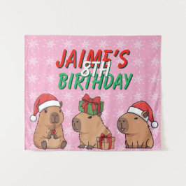 Tapete De Parede Capybara Rosa Aniversário Festa de Natal