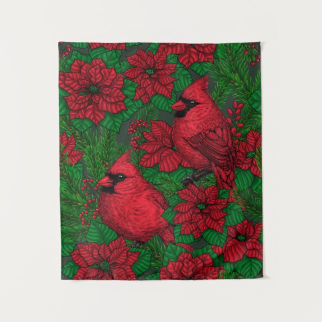 Tapete De Parede Cardinas e poinsetos para o Natal (Frente)