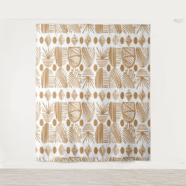 Tapete De Parede Caribe Tribal Mudcloth: Branco, Dourado