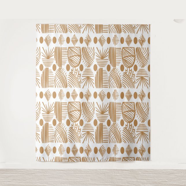 Tapete De Parede Caribe Tribal Mudcloth: Branco, Dourado (Frente)