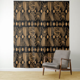 Tapete De Parede Caribe Tribal Mudcloth: Preto, Dourado