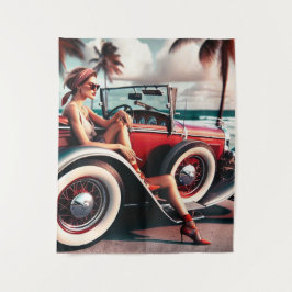 Tapete De Parede Carro clássico da cortina do chá