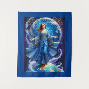 Tapete De Parede Carta de Tarot, o Mundo, em Azul Profundo