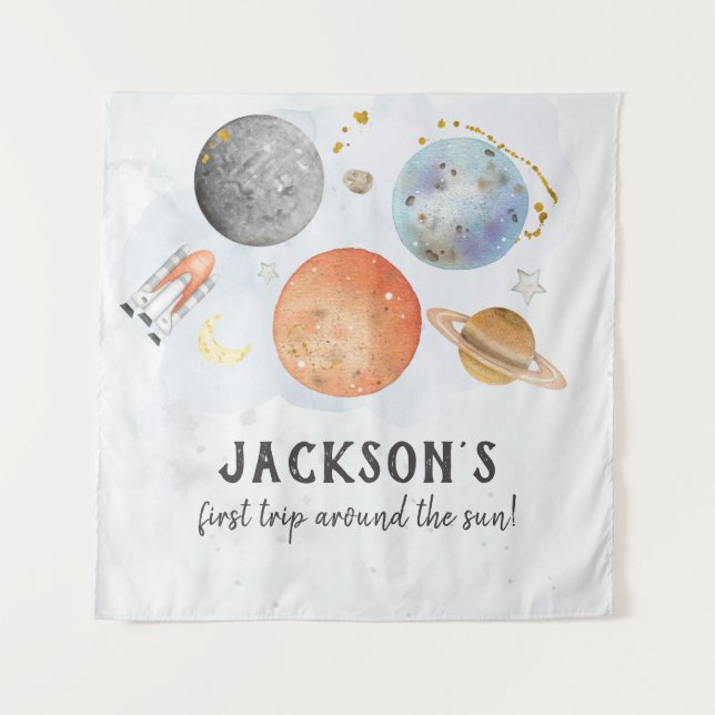 Tapete De Parede Cartão de Boas Vindas de Aniversário Espacial (Frente)