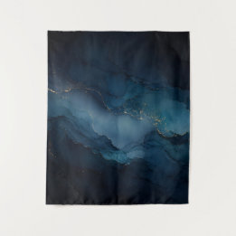 Tapete De Parede Cartaz Abstrato Oceano Dourado Azul Profundo