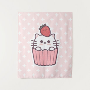 Tapete De Parede Cartografia de Cupcake de Gato de Morango Cute Kaw