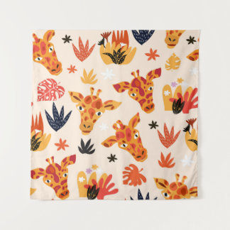 Tapete De Parede Cartoon Girafa: Padrão Floral de Savana