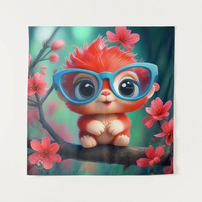 Tapete De Parede Cartoon Panda Rosa No Ramo (Frente)