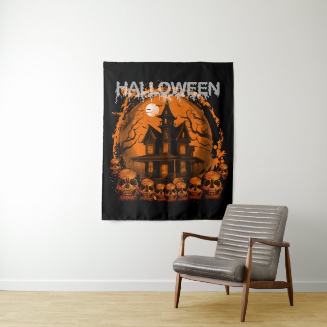TAPETE DE PAREDE CASA ASSOMBRADA ASSUSTADORA DO HALLOWEEN CRÂNIOS (In Situ)