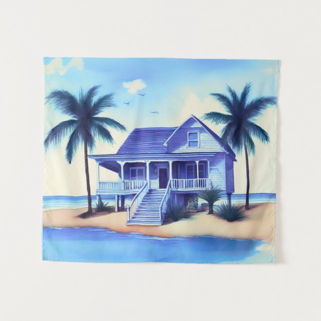Tapete De Parede Casa da Praia com Palm Trees (Frente (Horizontal))