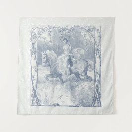 Tapete De Parede Casa Romântica de Menina Equestre em Azul Delft Co