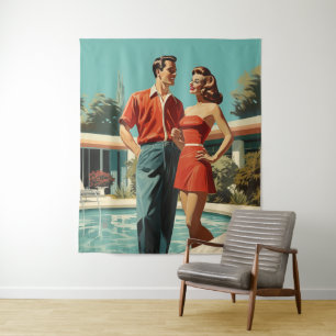 Tapete De Parede Casal dos anos 50 à beira da piscina